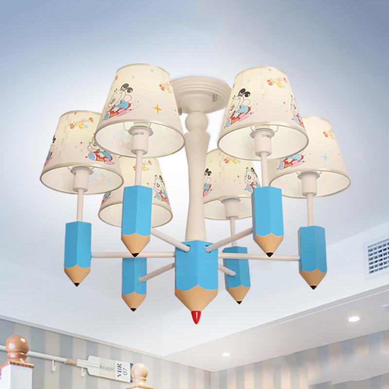 Kid Bedroom Pencil Hanging Lamp with Fabric Shade Blue - Rebooters