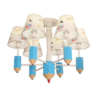 Kid Bedroom Pencil Hanging Lamp with Fabric Shade Blue - Rebooters