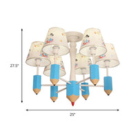 Kid Bedroom Pencil Hanging Lamp with Fabric Shade Blue - Rebooters