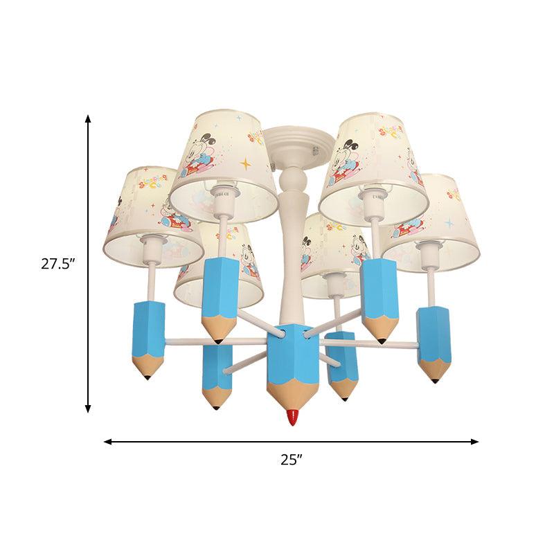 Kid Bedroom Pencil Hanging Lamp with Fabric Shade Blue - Rebooters