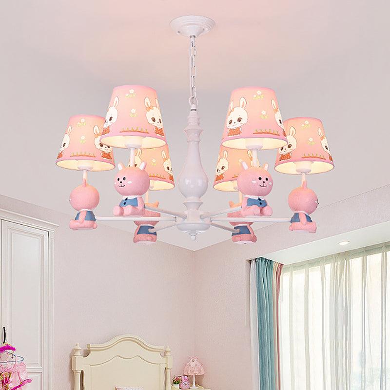Fabric Tapered Shade Hanging Ceiling Lamp Cartoon Pendant Lights in Pink for Kindergarten - Rebooters