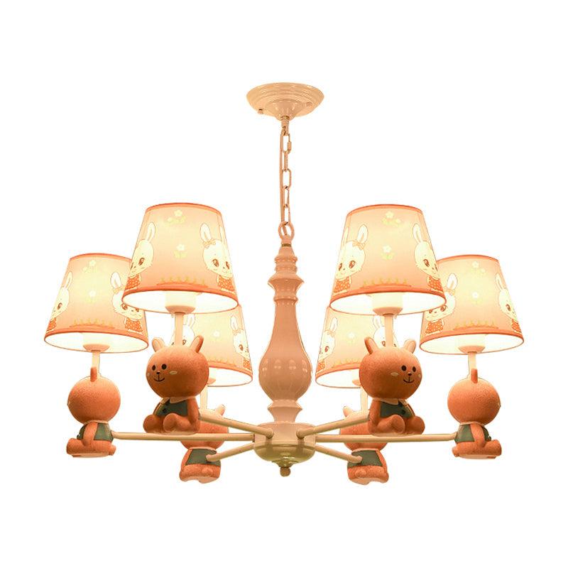 Fabric Tapered Shade Hanging Ceiling Lamp Cartoon Pendant Lights in Pink for Kindergarten - Rebooters