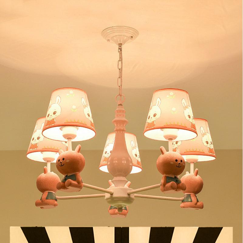 Fabric Tapered Shade Hanging Ceiling Lamp Cartoon Pendant Lights in Pink for Kindergarten - Rebooters