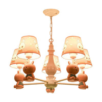 Fabric Tapered Shade Hanging Ceiling Lamp Cartoon Pendant Lights in Pink for Kindergarten - Rebooters