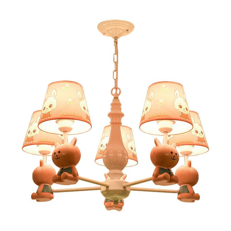 Fabric Tapered Shade Hanging Ceiling Lamp Cartoon Pendant Lights in Pink for Kindergarten - Rebooters