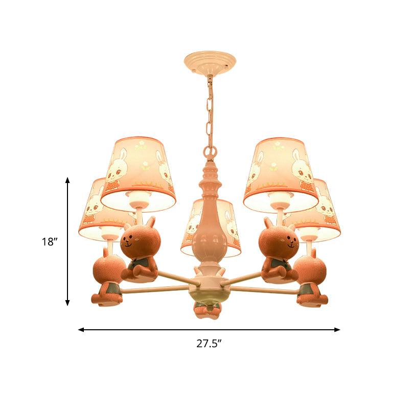 Fabric Tapered Shade Hanging Ceiling Lamp Cartoon Pendant Lights in Pink for Kindergarten - Rebooters
