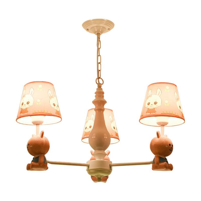 Fabric Tapered Shade Hanging Ceiling Lamp Cartoon Pendant Lights in Pink for Kindergarten - Rebooters