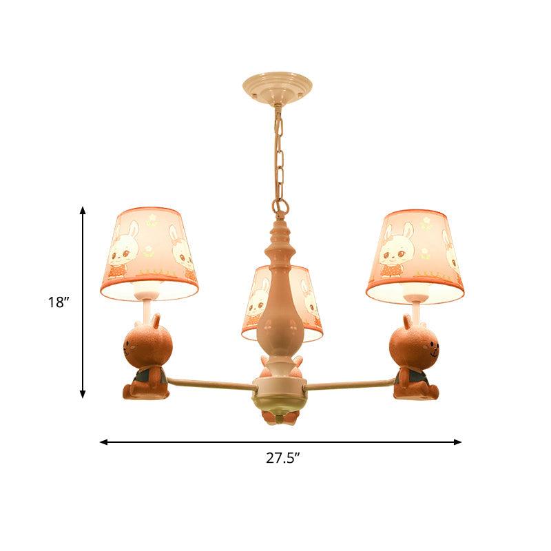 Fabric Tapered Shade Hanging Ceiling Lamp Cartoon Pendant Lights in Pink for Kindergarten - Rebooters