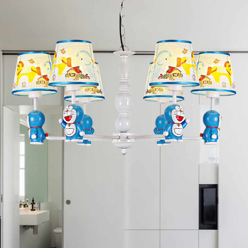 Tapered Shade Kindergarten Hanging Light Fixtures Fabric Cartoon Hanging Chandelier in Blue - Rebooters
