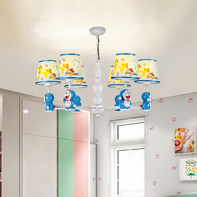 Tapered Shade Kindergarten Hanging Light Fixtures Fabric Cartoon Hanging Chandelier in Blue - Rebooters