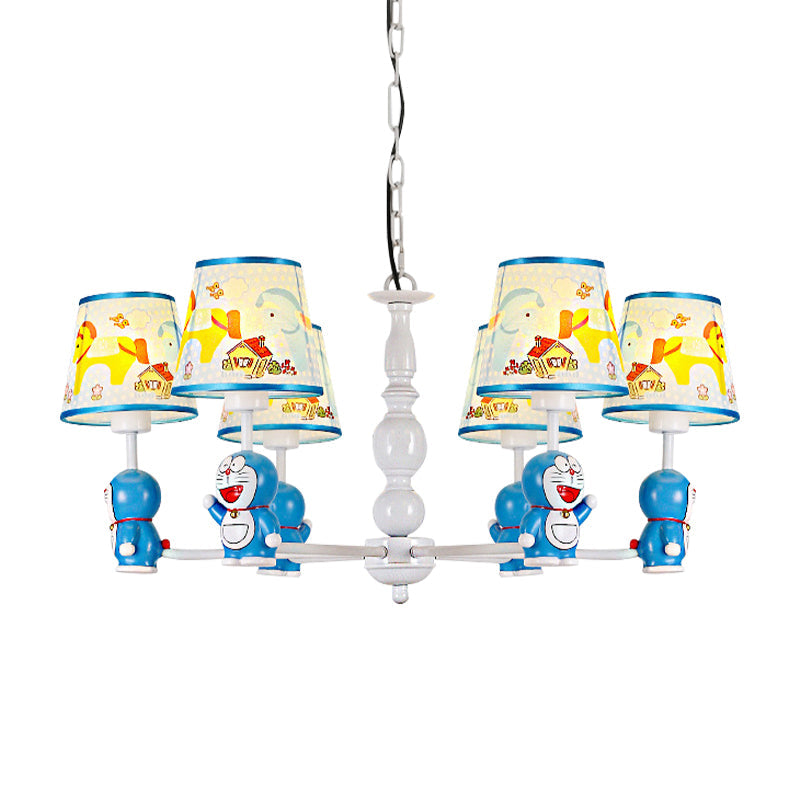 Tapered Shade Kindergarten Hanging Light Fixtures Fabric Cartoon Hanging Chandelier in Blue - Rebooters
