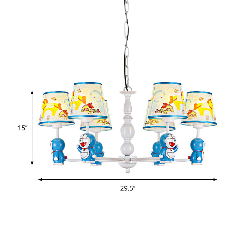 Tapered Shade Kindergarten Hanging Light Fixtures Fabric Cartoon Hanging Chandelier in Blue - Rebooters