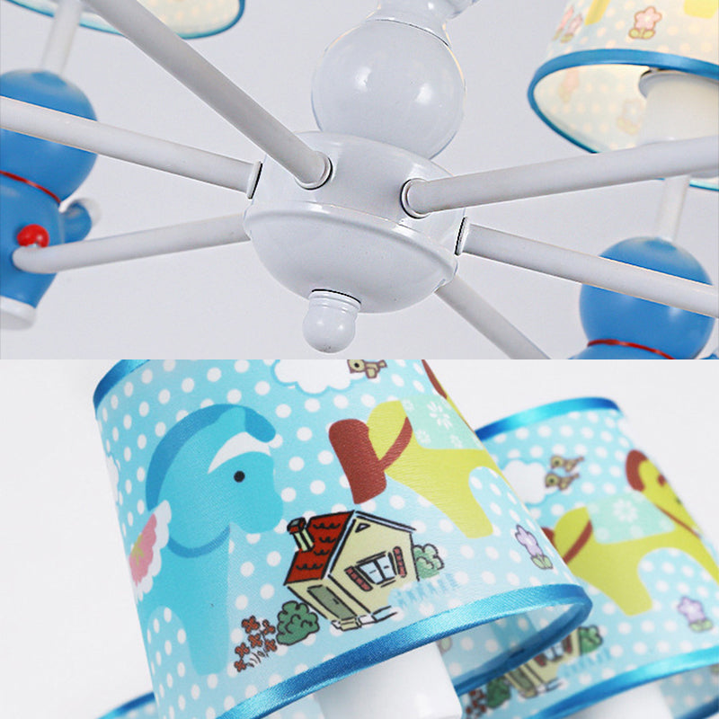 Tapered Shade Kindergarten Hanging Light Fixtures Fabric Cartoon Hanging Chandelier in Blue - Rebooters