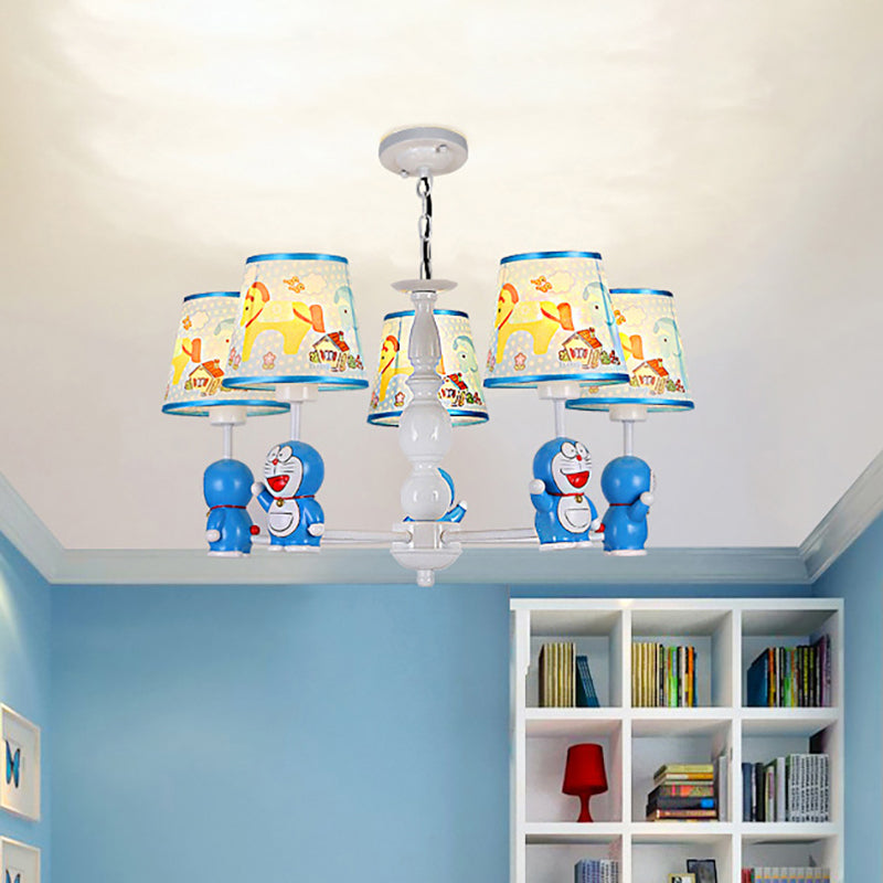 Tapered Shade Kindergarten Hanging Light Fixtures Fabric Cartoon Hanging Chandelier in Blue - Rebooters