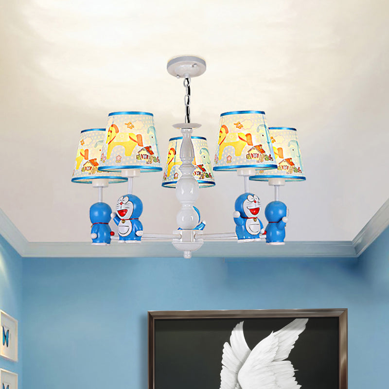 Tapered Shade Kindergarten Hanging Light Fixtures Fabric Cartoon Hanging Chandelier in Blue - Rebooters