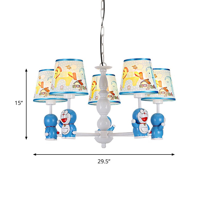 Tapered Shade Kindergarten Hanging Light Fixtures Fabric Cartoon Hanging Chandelier in Blue - Rebooters