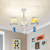 Tapered Shade Kindergarten Hanging Light Fixtures Fabric Cartoon Hanging Chandelier in Blue - Rebooters