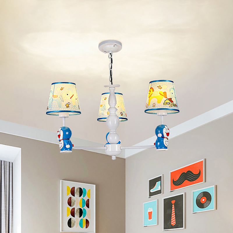 Tapered Shade Kindergarten Hanging Light Fixtures Fabric Cartoon Hanging Chandelier in Blue - Rebooters