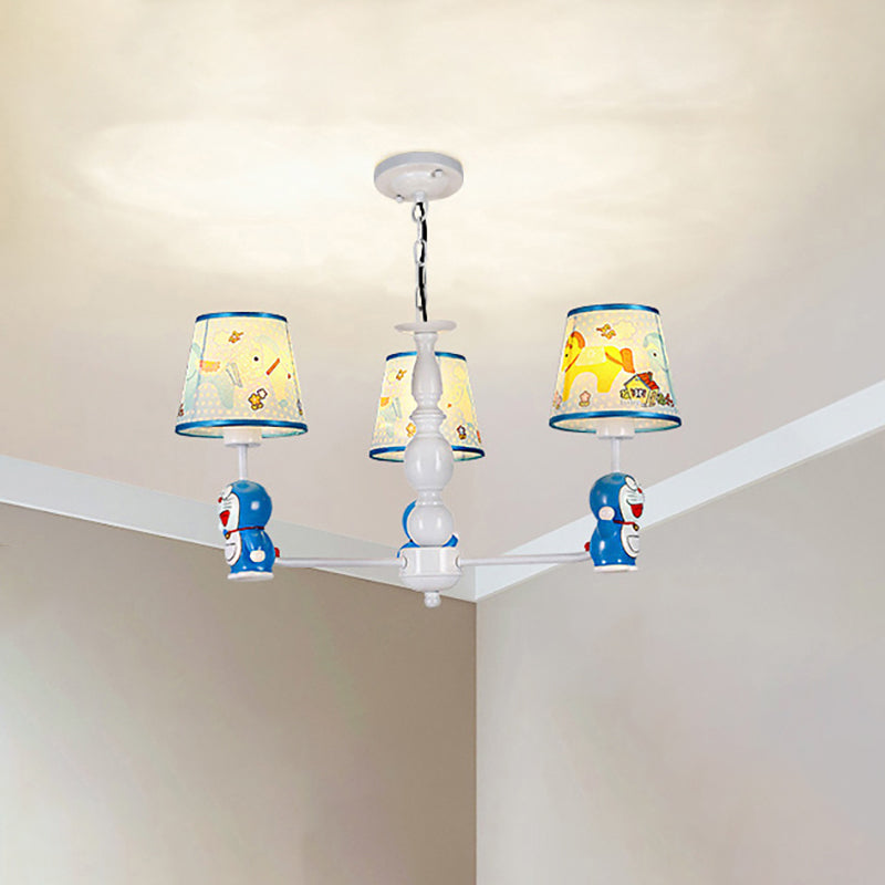 Tapered Shade Kindergarten Hanging Light Fixtures Fabric Cartoon Hanging Chandelier in Blue - Rebooters