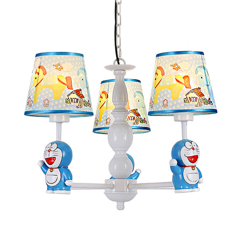 Tapered Shade Kindergarten Hanging Light Fixtures Fabric Cartoon Hanging Chandelier in Blue - Rebooters
