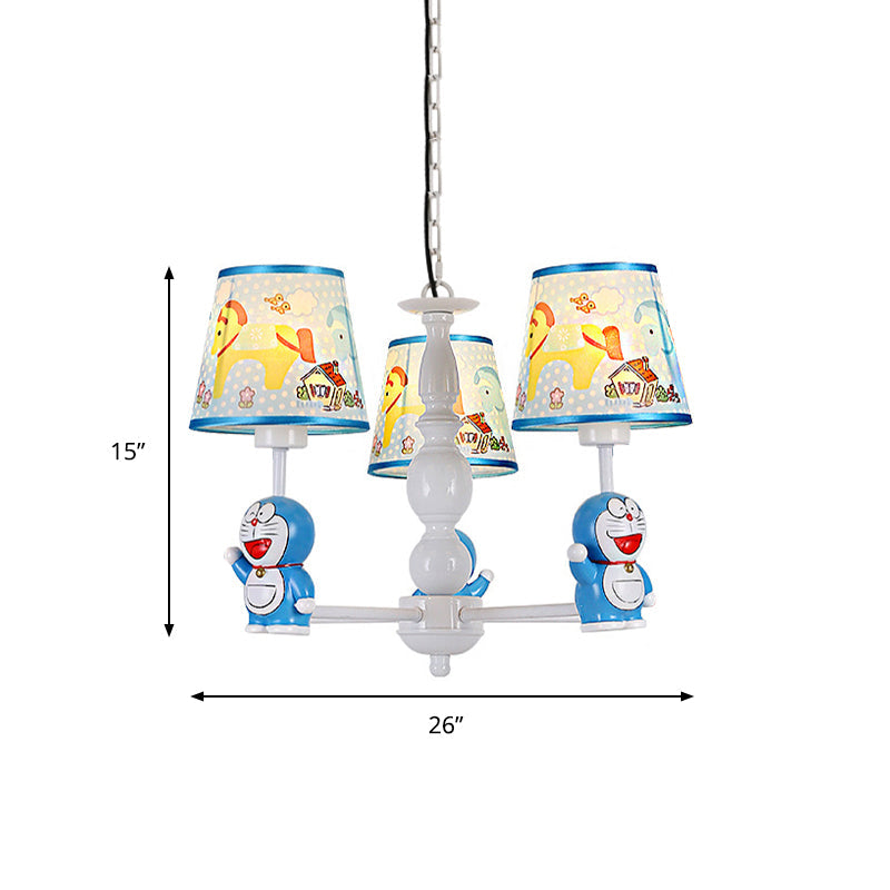Tapered Shade Kindergarten Hanging Light Fixtures Fabric Cartoon Hanging Chandelier in Blue - Rebooters