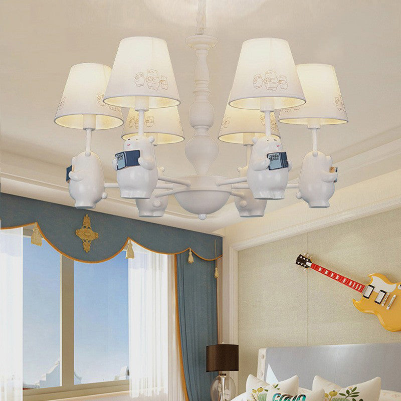 Cartoon Tapered Shade Hanging Lights 6 Lights Fabric Chandelier - Rebooters