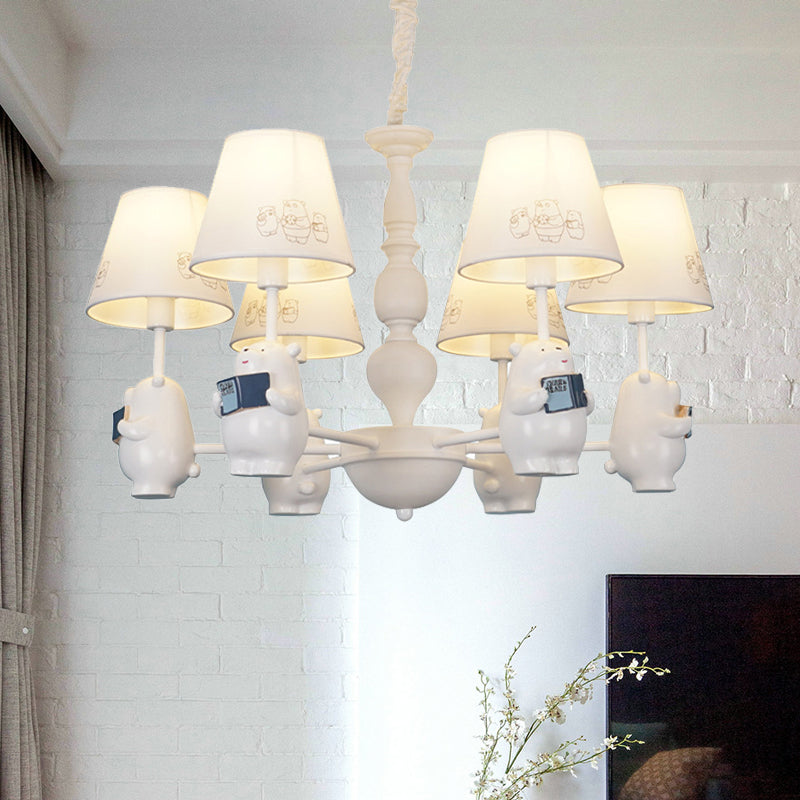 Cartoon Tapered Shade Hanging Lights 6 Lights Fabric Chandelier - Rebooters