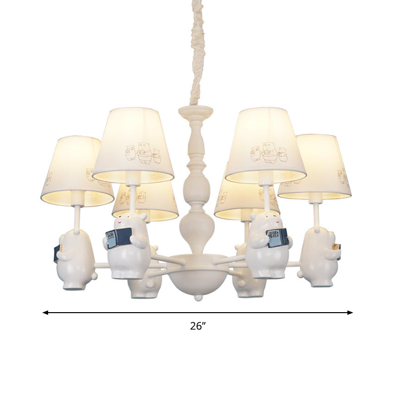 Cartoon Tapered Shade Hanging Lights 6 Lights Fabric Chandelier - Rebooters
