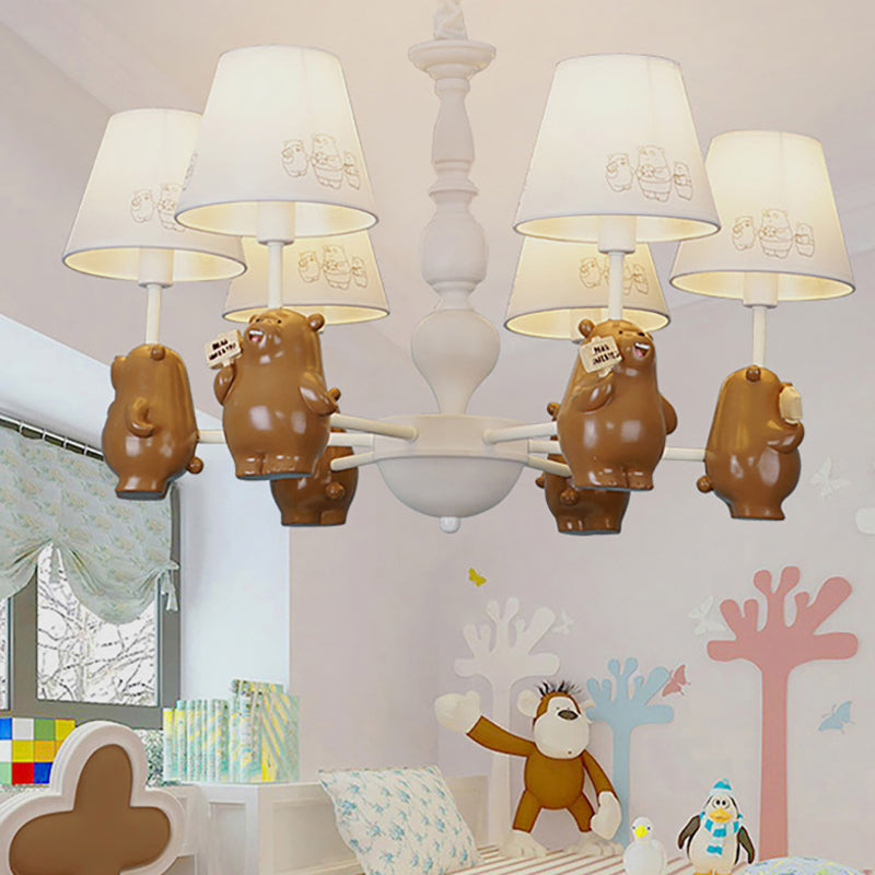 Cartoon Tapered Shade Hanging Lights 6 Lights Fabric Chandelier - Rebooters