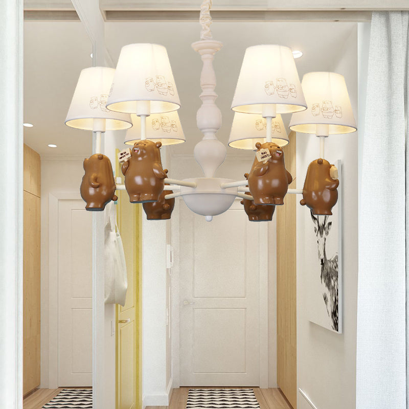 Cartoon Tapered Shade Hanging Lights 6 Lights Fabric Chandelier - Rebooters