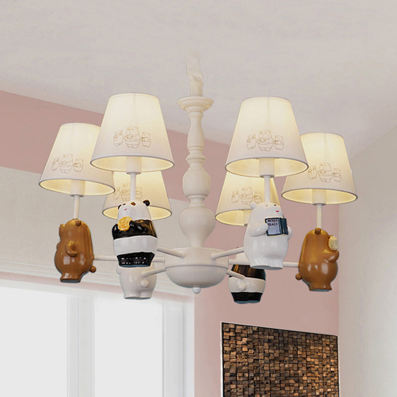 Cartoon Tapered Shade Hanging Lights 6 Lights Fabric Chandelier - Rebooters