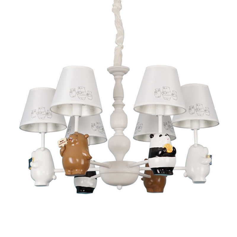 Cartoon Tapered Shade Hanging Lights 6 Lights Fabric Chandelier - Rebooters