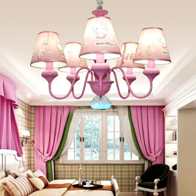 Pink 5 Lights Hanging Chandelier Contemporary Fabric Pendant - Rebooters
