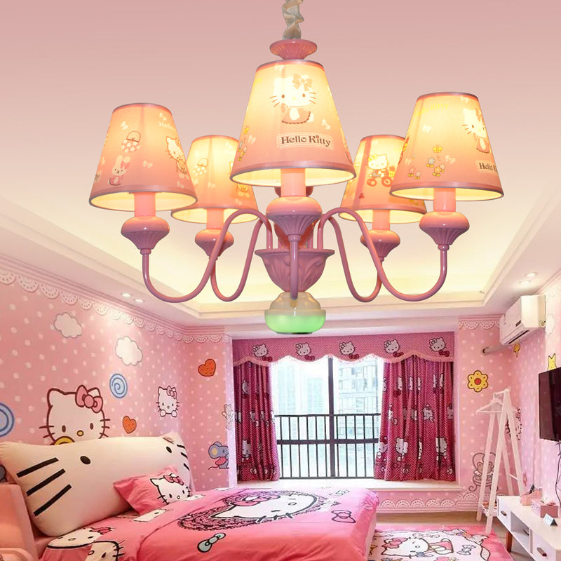Pink 5 Lights Hanging Chandelier Contemporary Fabric Pendant - Rebooters