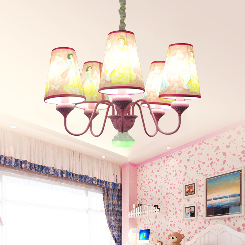 Pink 5 Lights Hanging Chandelier Contemporary Fabric Pendant - Rebooters