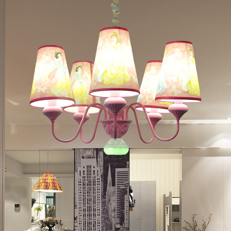 Pink 5 Lights Hanging Chandelier Contemporary Fabric Pendant - Rebooters