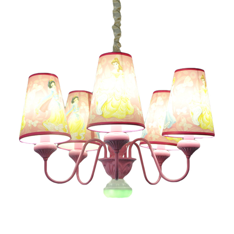 Pink 5 Lights Hanging Chandelier Contemporary Fabric Pendant - Rebooters