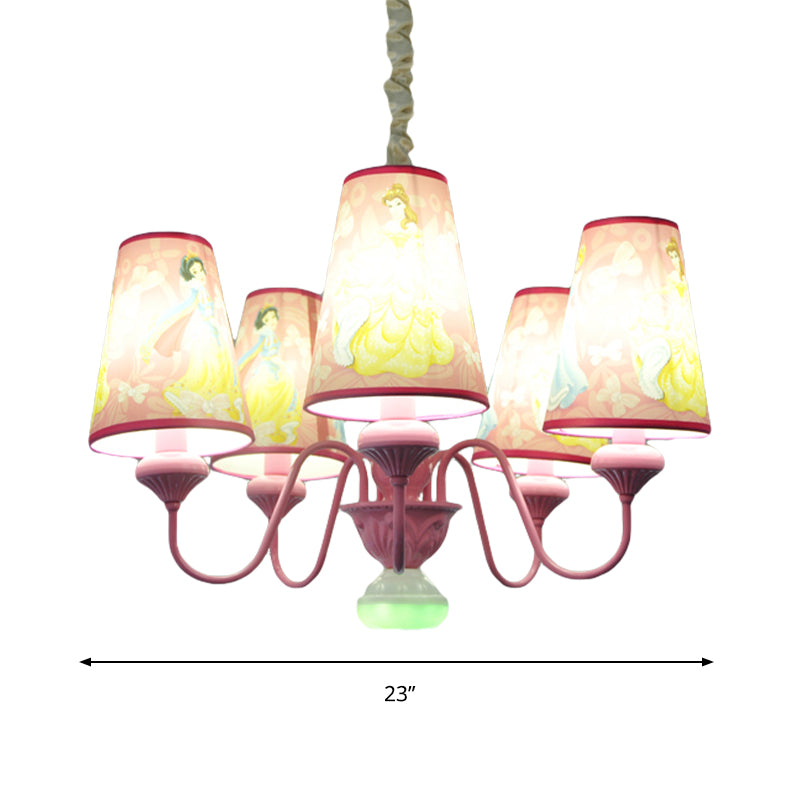 Pink 5 Lights Hanging Chandelier Contemporary Fabric Pendant - Rebooters
