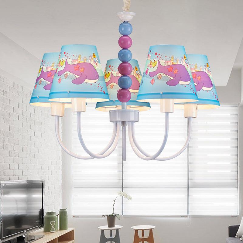 Cartoon Dolphin Chandelier 5 Lights Metal Hanging Lamp in Blue - Rebooters