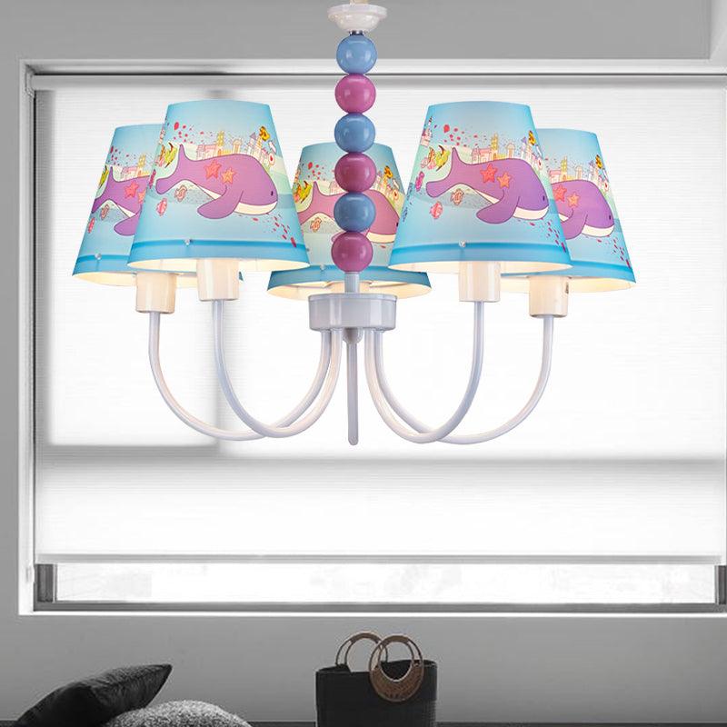 Cartoon Dolphin Chandelier 5 Lights Metal Hanging Lamp in Blue - Rebooters