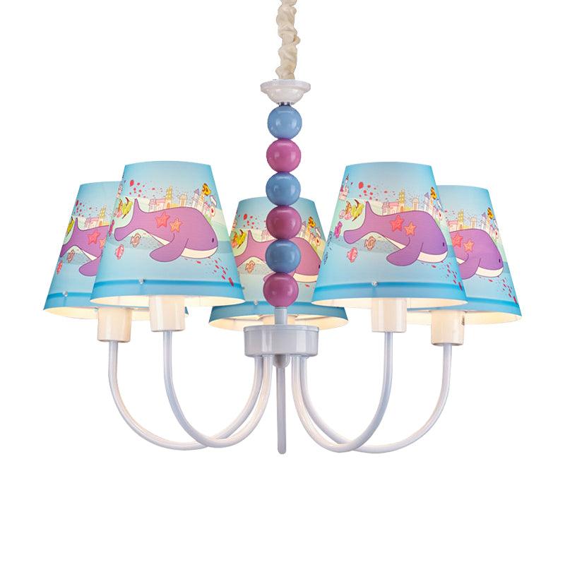 Cartoon Dolphin Chandelier 5 Lights Metal Hanging Lamp in Blue - Rebooters