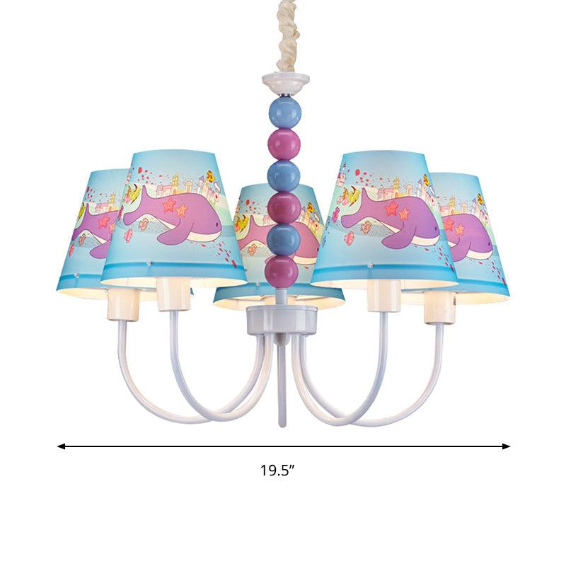 Cartoon Dolphin Chandelier 5 Lights Metal Hanging Lamp in Blue - Rebooters