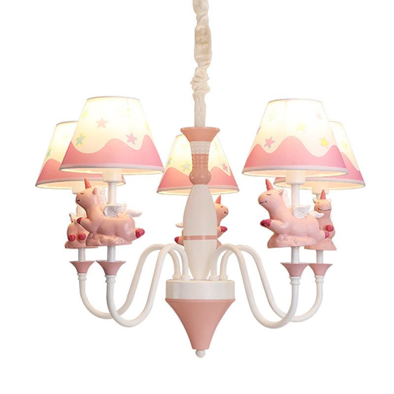 Bedroom Tapered Shade Hanging Lights Metal Unicorn Chandelier - Rebooters