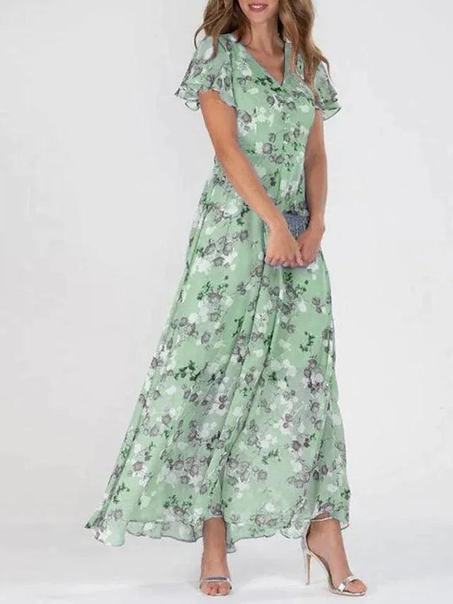 Elegant Joanna Women's Floral Maxi Dress with Flutter Sleeves Rebooters Maxi Women's Dresses