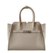 Taupe leather handbag with double handles and silver clasp, luxury fashion purse