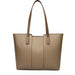 Taupe leather tote bag with double shoulder straps on white background