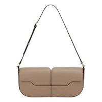 Beige leather shoulder bag with adjustable strap and minimalist design