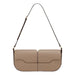 Beige leather shoulder bag with adjustable strap and minimalist design