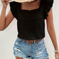 Smocked Square-Neck Top With Flutter Sleeves For Women Rebooters Womens Shirts
