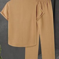 Solid Color Casual Buttoned V Neck Men Set for Effortless Style Rebooters mens 2 piece set
